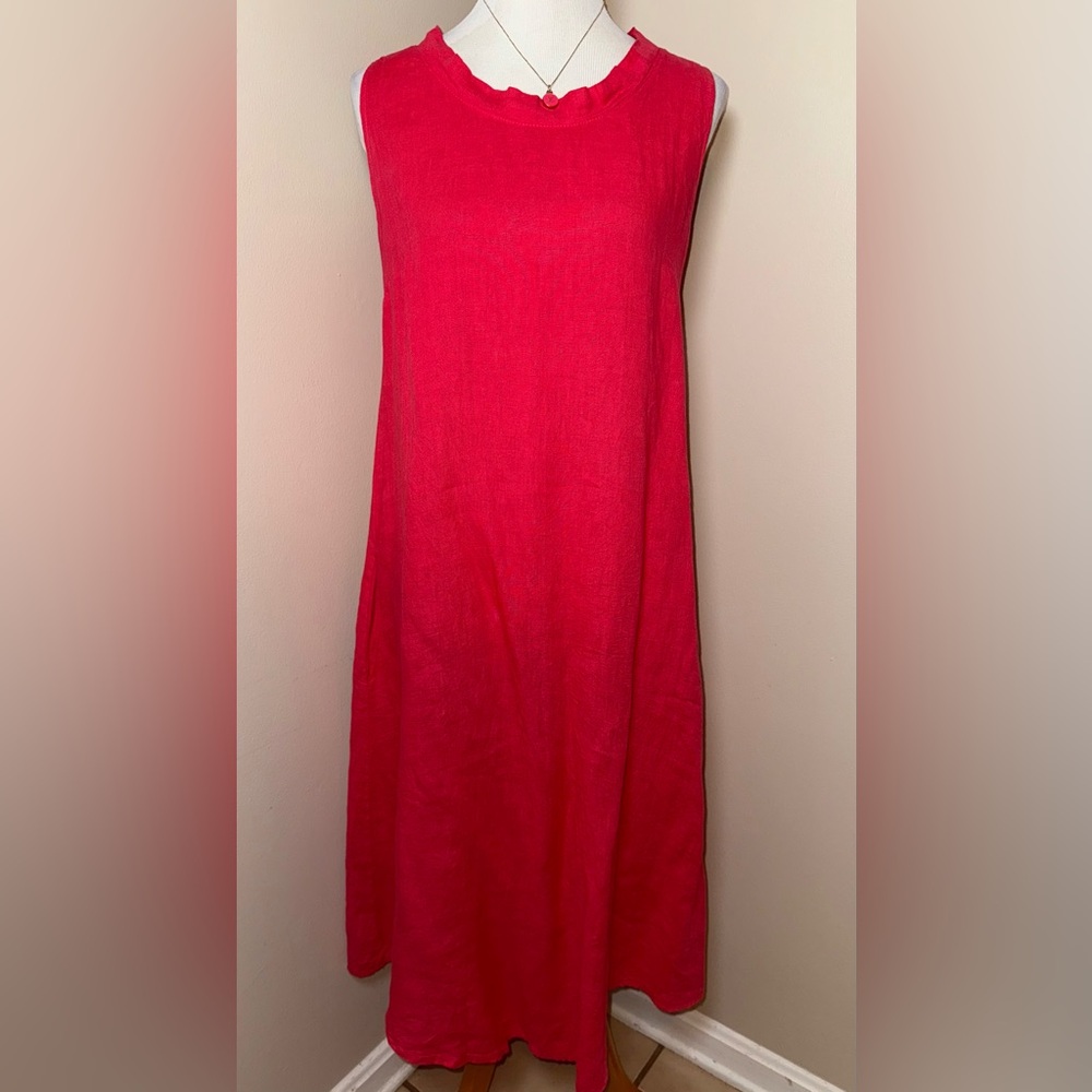 Stella Martini Red 100% Linen Maxi Dress w/Pockets,Size-Small,Made in-Italy